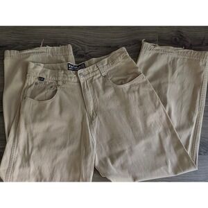 Rare 90s Kikwear Mens Wide Leg Skater Pants Tan Khaki Baggy Denim 32x41 Rave